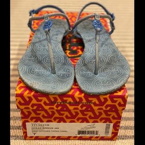 Tory Burch Emmy Stitched Thong Sandals in Ocean Breeze color - size 7